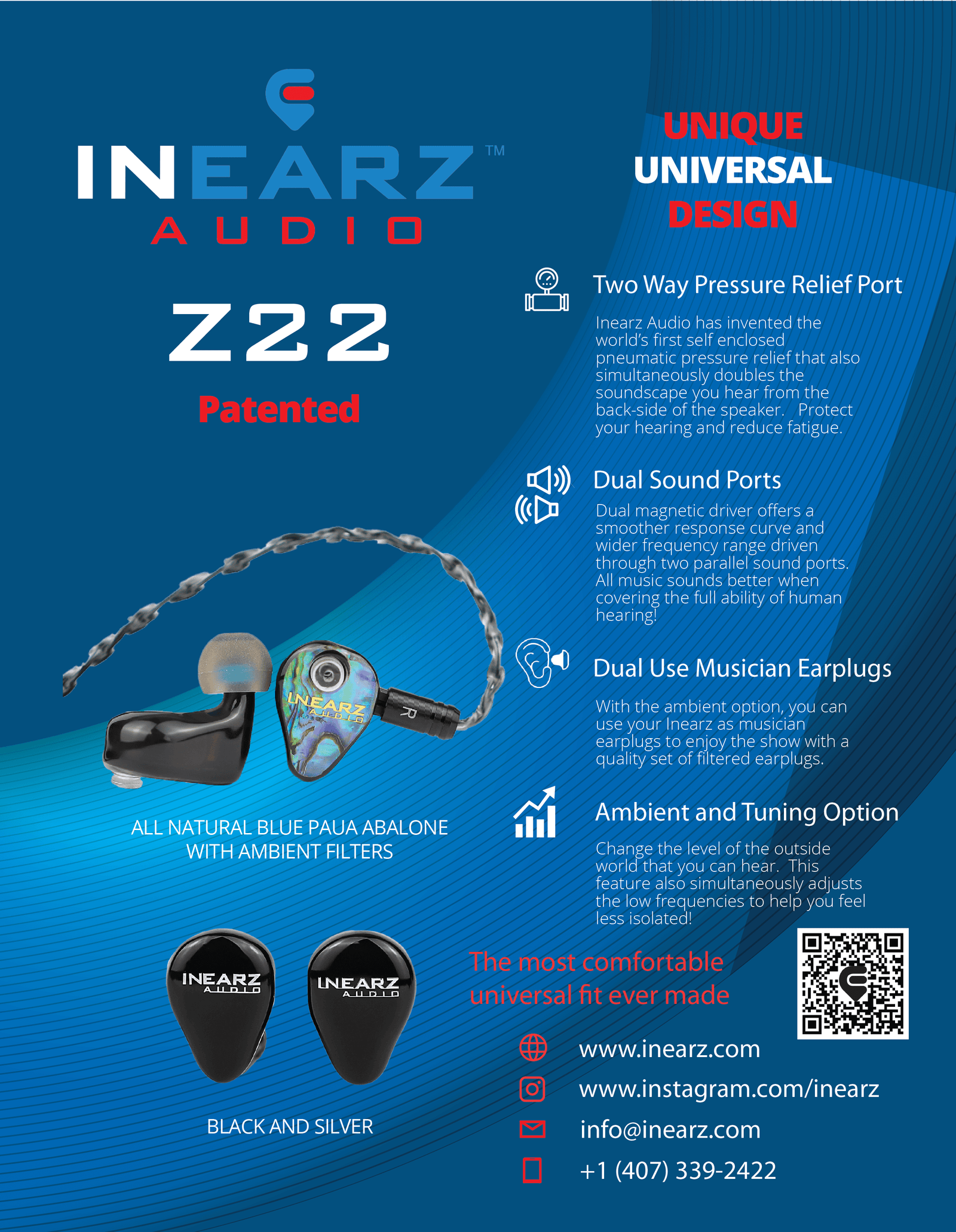 Inearz z22 flyer with patented features described