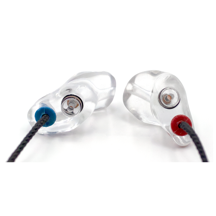 Right and left earplugs with filters and lanyard