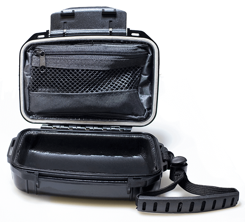 Hard plastic waterproof carry case opened
