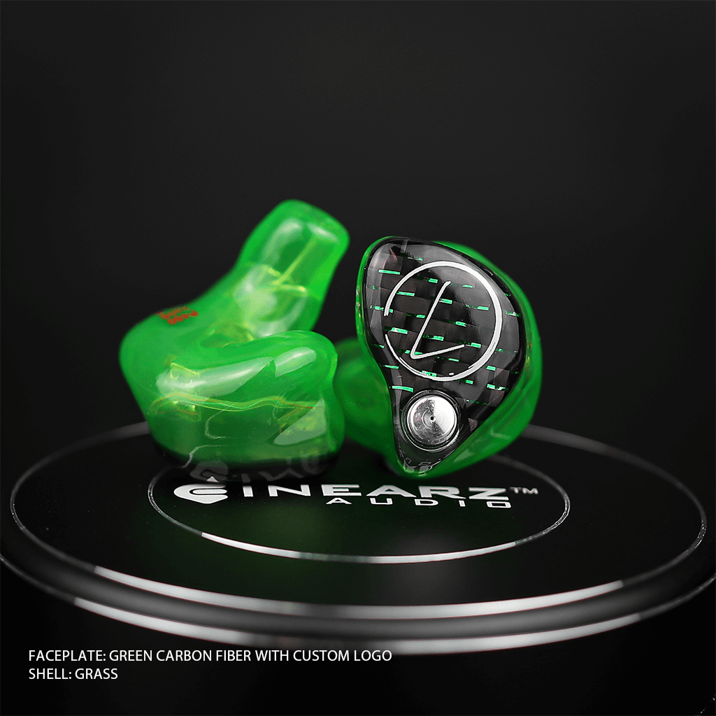 Inearz grass shells and green carbon fiber face