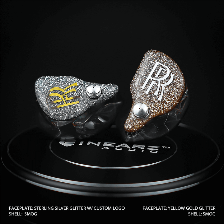 Inearz silver and smoky quartz glitter with RR logo