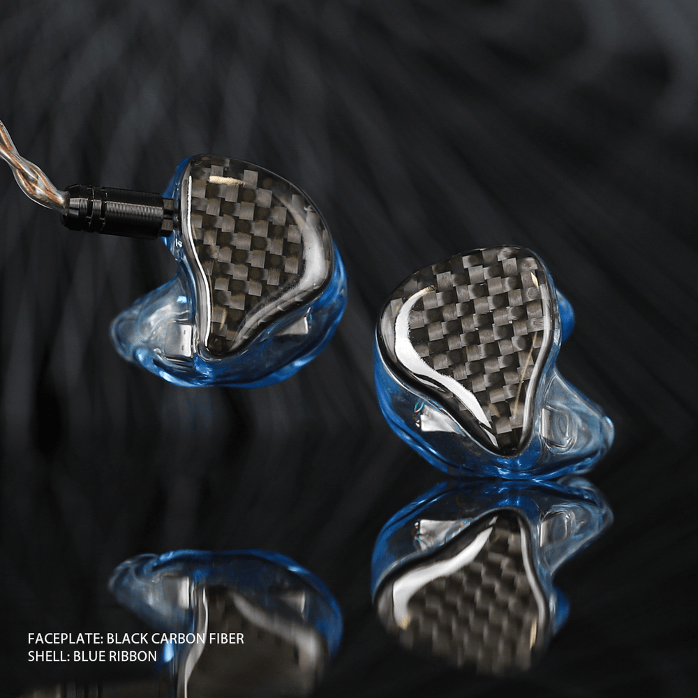 inearz black carbon fiber blue shells