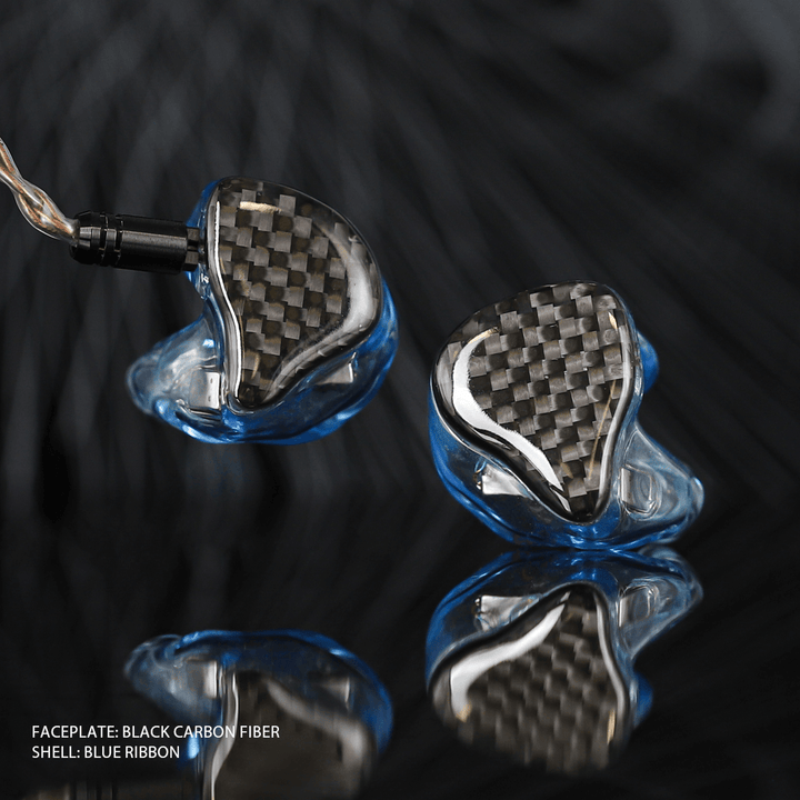 inearz black carbon fiber blue shells