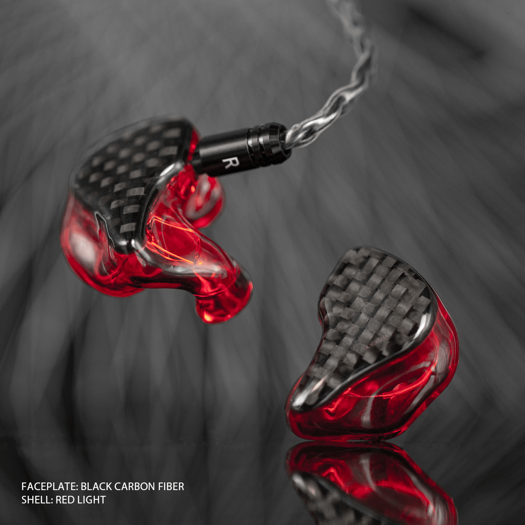 Inearz black carbon fiber and red light shells