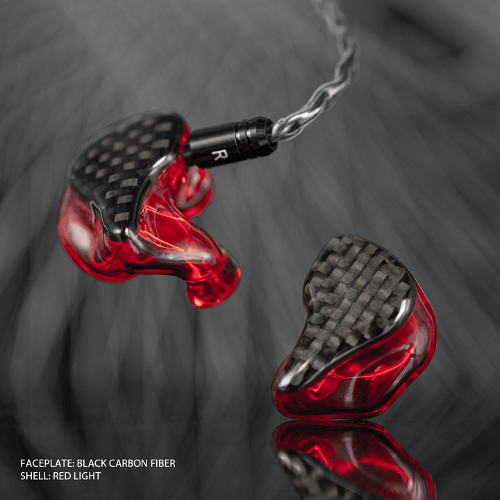 Inearz black carbon fiber and red light shells