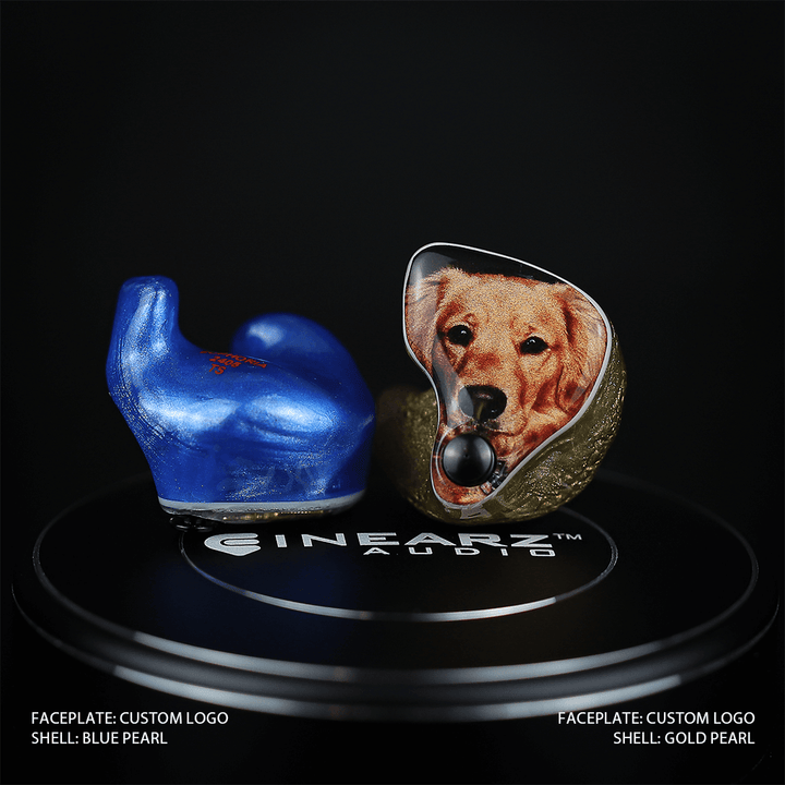 Inearz pic dog logo blue and gold pearl shells