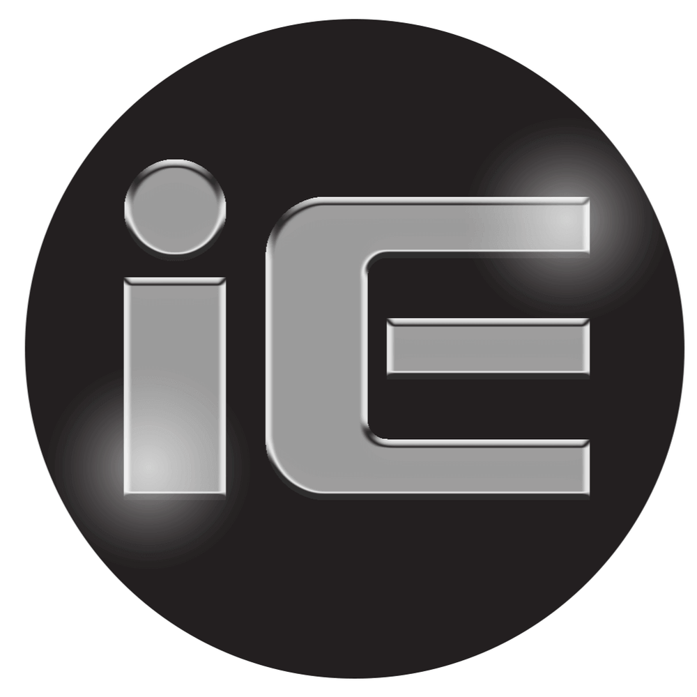 Inearz silver Logo (small i next to big E) black background